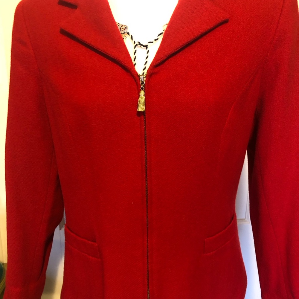 100% Wool Red Women's Zippered Blazer